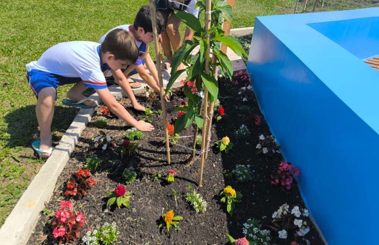 Educação ambiental: escola de União da Vitória recebe Jardim de Água e Mel da Sanepar