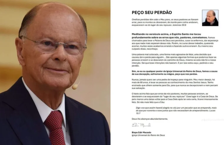 Bispo Edir Macedo emite pedido público de perdão: “Se fomos a causa de sua decepção, pedimos perdão”