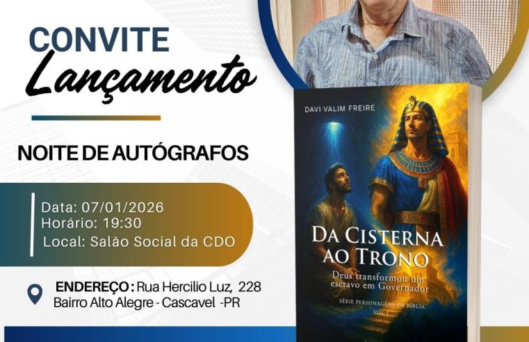 Pastor de Cascavel lança livro inspirado na história bíblica de José